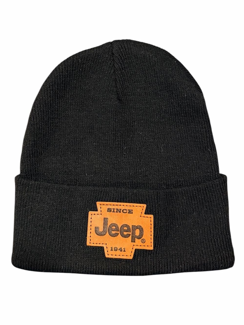 New with tags Black and leather Jeep Brand Knit Cap Hat